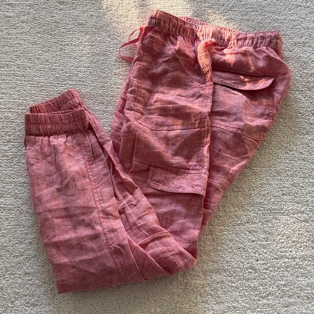 Nicole Miller Light Red 100% Linen Joggers Pants Size Small - Picture 6 of 8